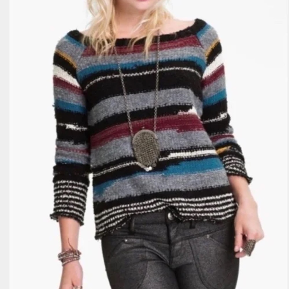 Free People Montmartre Sweater Multi-Colored Striped Wool Mohair Blend Sz Small